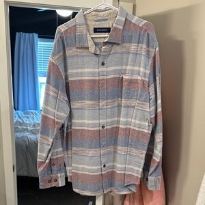 Tommy Bahama Blue and Red Striped Casual Button Down Shirt
